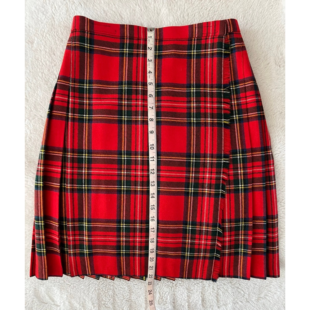 Women's Scottish Clanwear Red Black Plaid Pleated Wool Skirt Size 12 - Picture 2 of 7